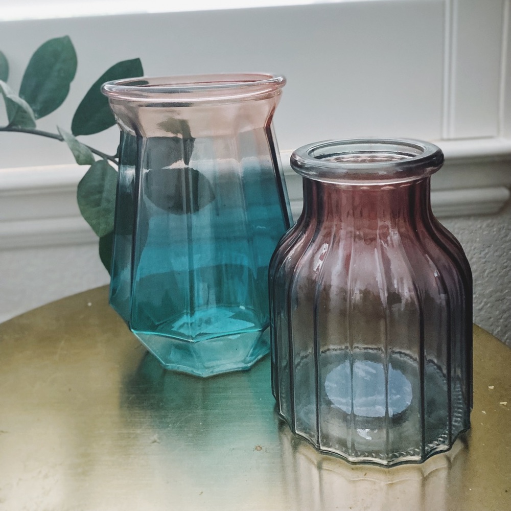Pair of Ombre Pink/Purple and Blue Glass Vases